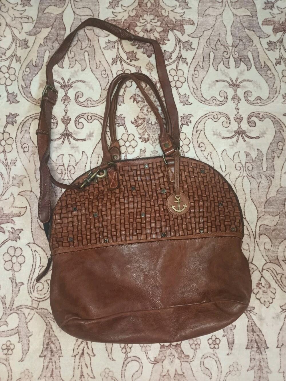 Harbour 2nd Aurora Artisan Leather Dome Satchel Woven Weave Hobo Rustic Boho